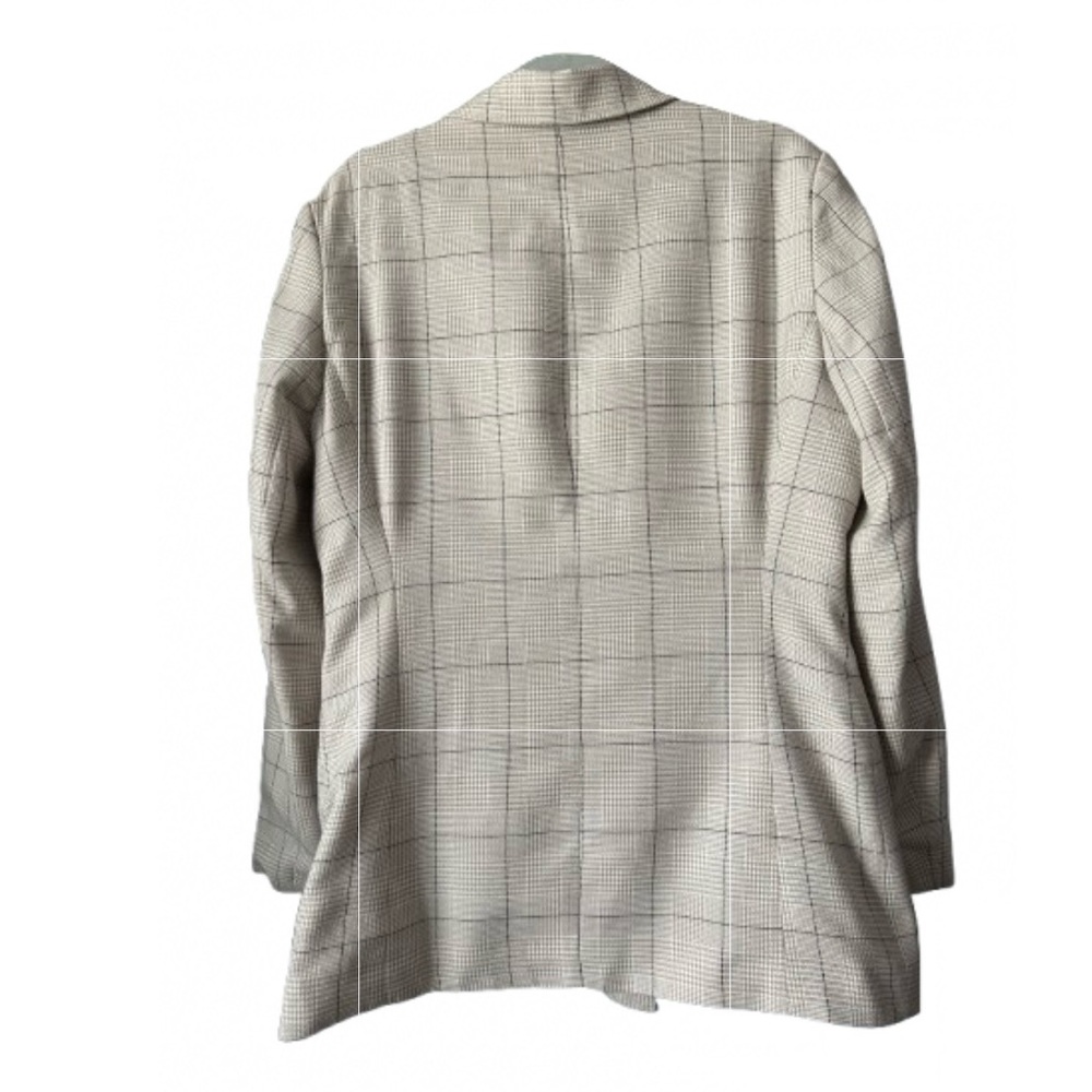 Vintage Executive Collection Women's 8P Cream Tan Plaid Double-Breasted Blazer - Picture 7 of 14